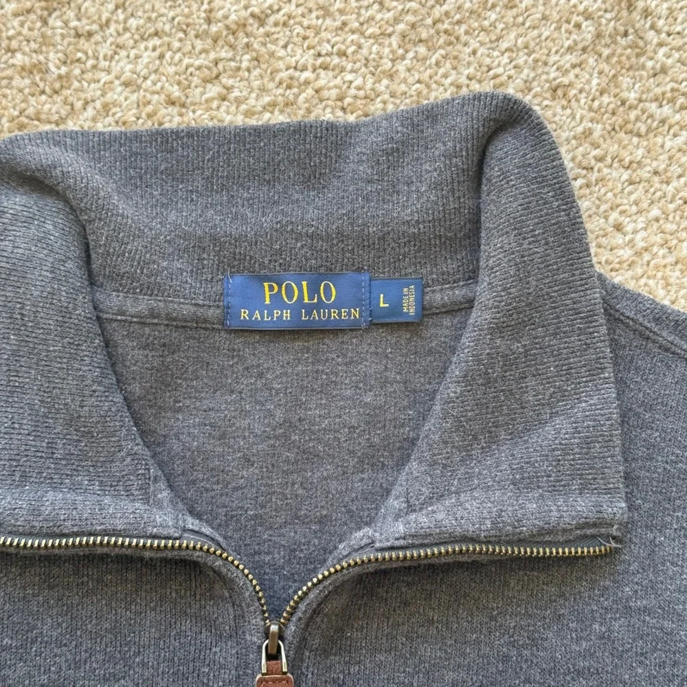 Polo Ralph Lauren Quarter Zip Pullover Mens L Grey Red Pony Logo Sweater